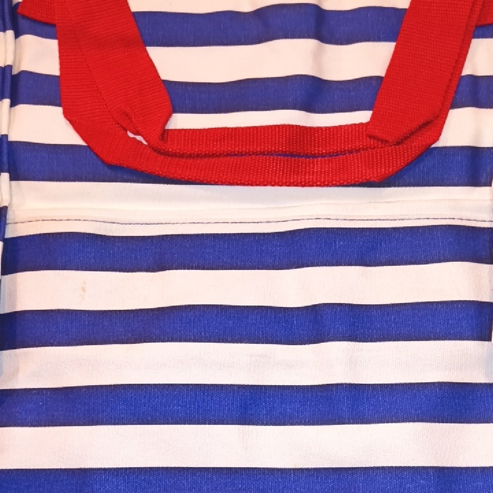 Essential Striped Blue and White Tote Bag with Red Handles